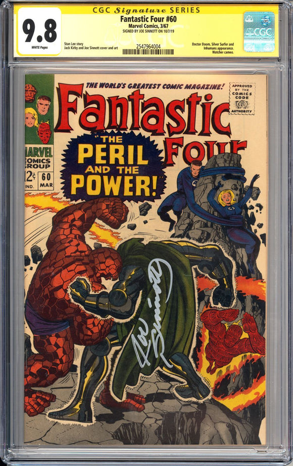 Fantastic Four #60 CGC 9.8 WP Signed Joe Sinnott, Doctor Doom, Silver Surfer & Inhumans appearance. Watcher cameo.