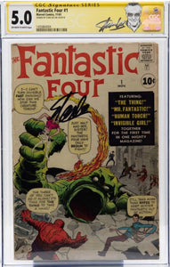 Fantastic Four #1 CGC 5.0 OW-W SS Signed Stan Lee Origin & 1st appearance of the Fantastic
Four (Marvel's 1st super-hero team) & the Mole Man.