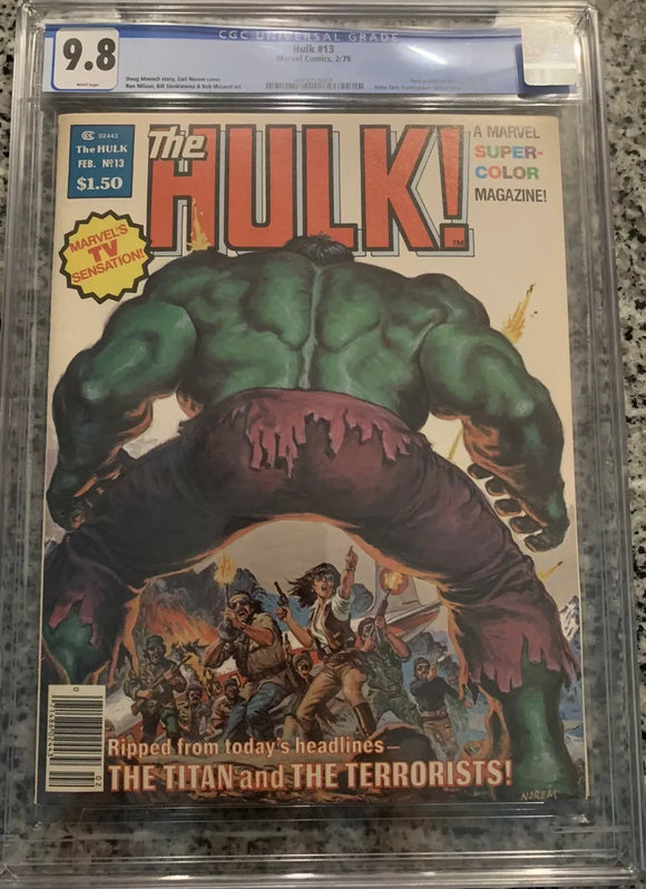 The Hulk! #13 CGC 9.8 (1979) First published Bill Sienkiewicz work. Mike Zeck frontispiece. Moon Knight back-up story.