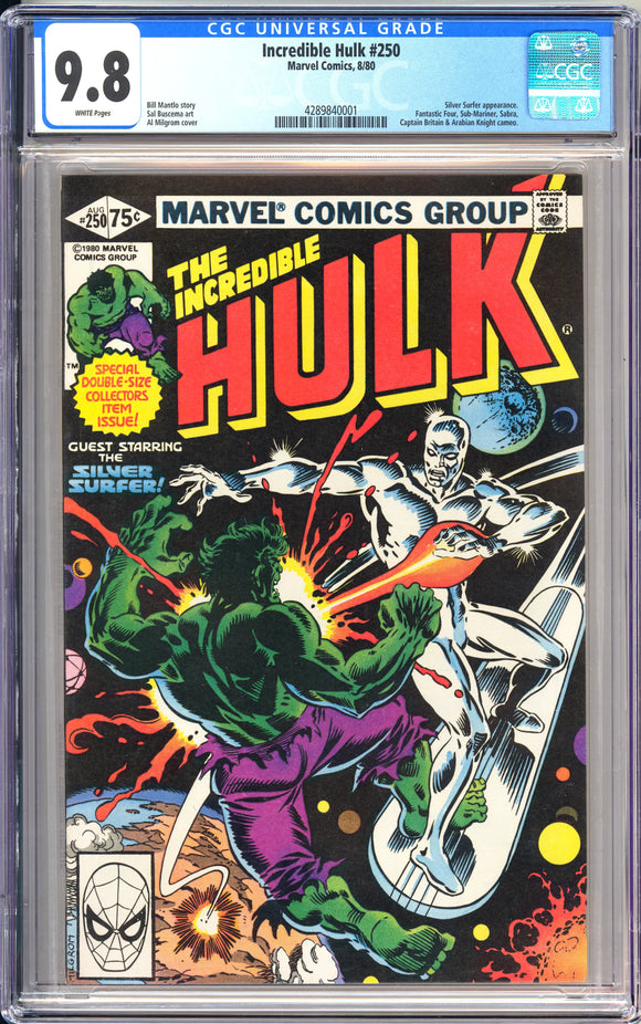 Incredible Hulk #250 CGC 9.8 (1980) Silver Surfer appearance. Fantastic Four, Sub-Mariner, Sabra, Captain Britain & Arabian Knight cameo