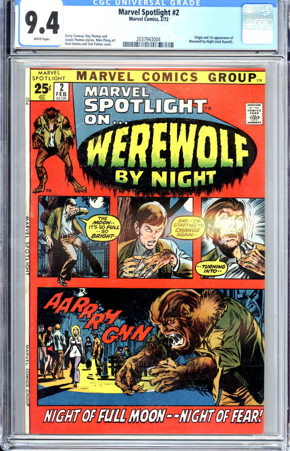Marvel Spotlight #32 CGC 9.4 White Pages (1972) Origin and 1st appearance of Werewolf by Night (Jack Russell).