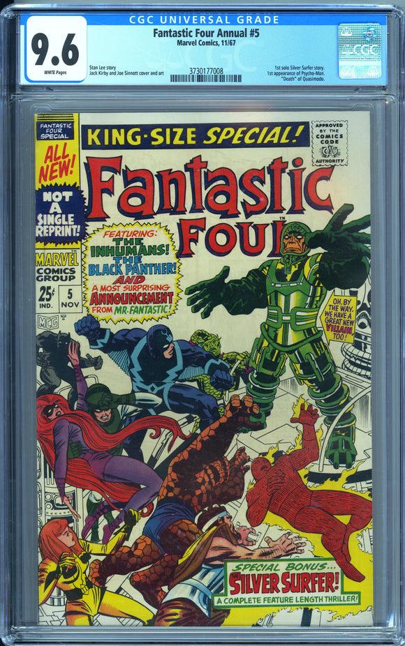 Fantastic Four Annual #5 CGC 9.6 1st solo Silver Surfer story. 1st appearance of Psycho-Man. 