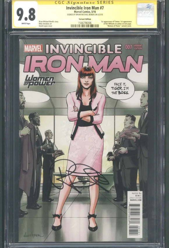Invincible Iron Man #7 (Niemczyk Wop Variant) CGC 9.8 SS SIGNED BRIAN MICHAEL BENDIS (2016) 1st appearance of Tomoe. 1st appearance of Riri Williams in cameo on last page. 