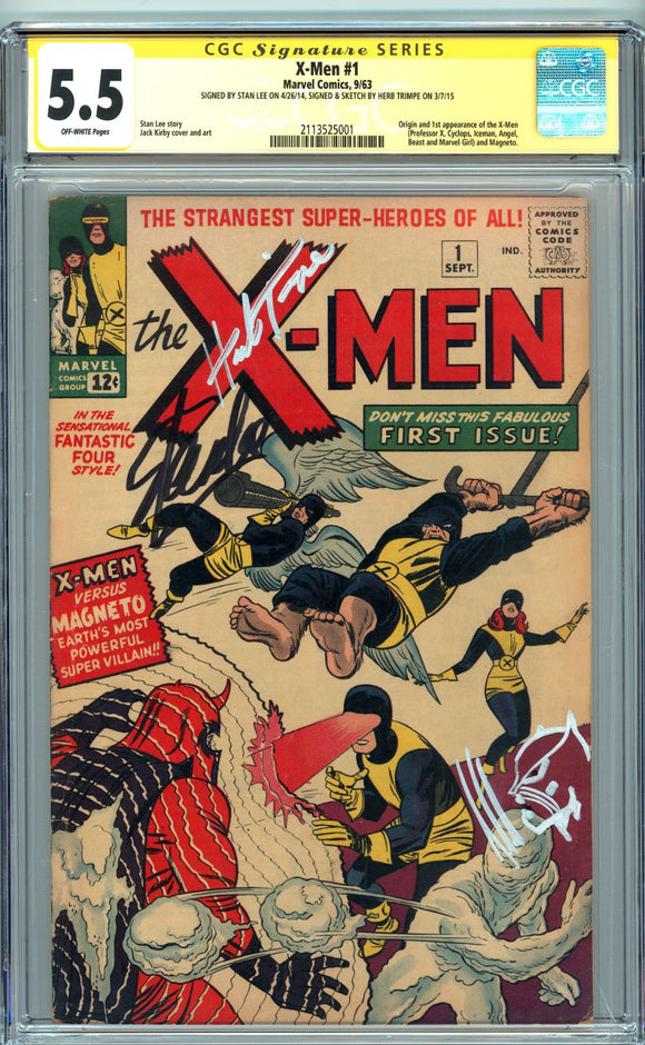 X-Men #1 1963 CGC 5.5 Marvel SS 2X Lee Trimpe 1st Cyclops Jean Grey Beast Angel